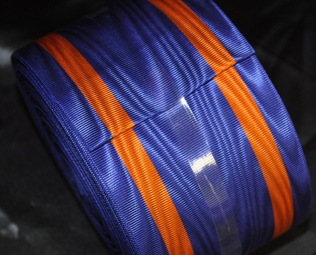 Blue Ribbon with 2 Thick Orange Bands - watermarked - 100mm (per meter)